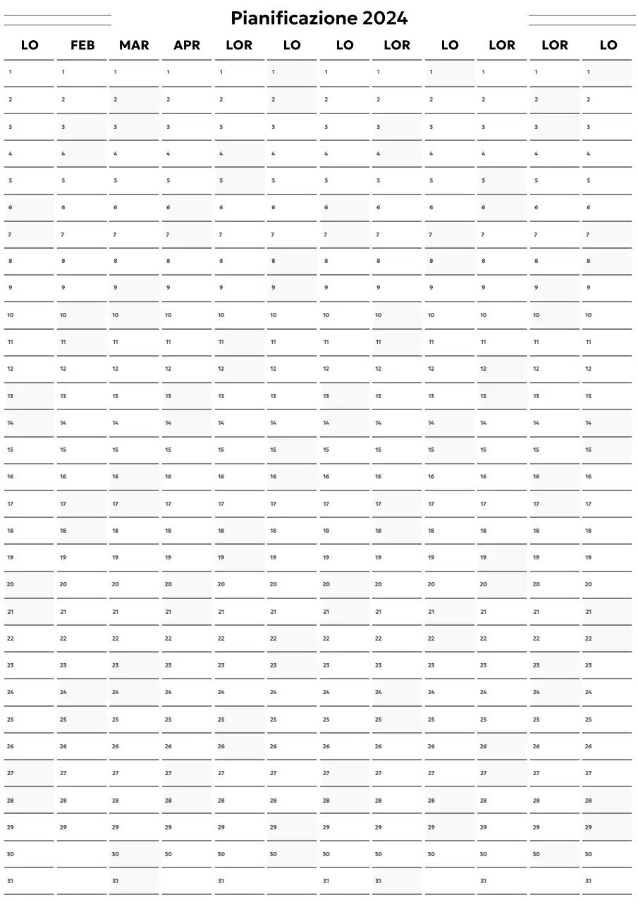 Un calendario annuale semplice e moderno in bianco e nero
