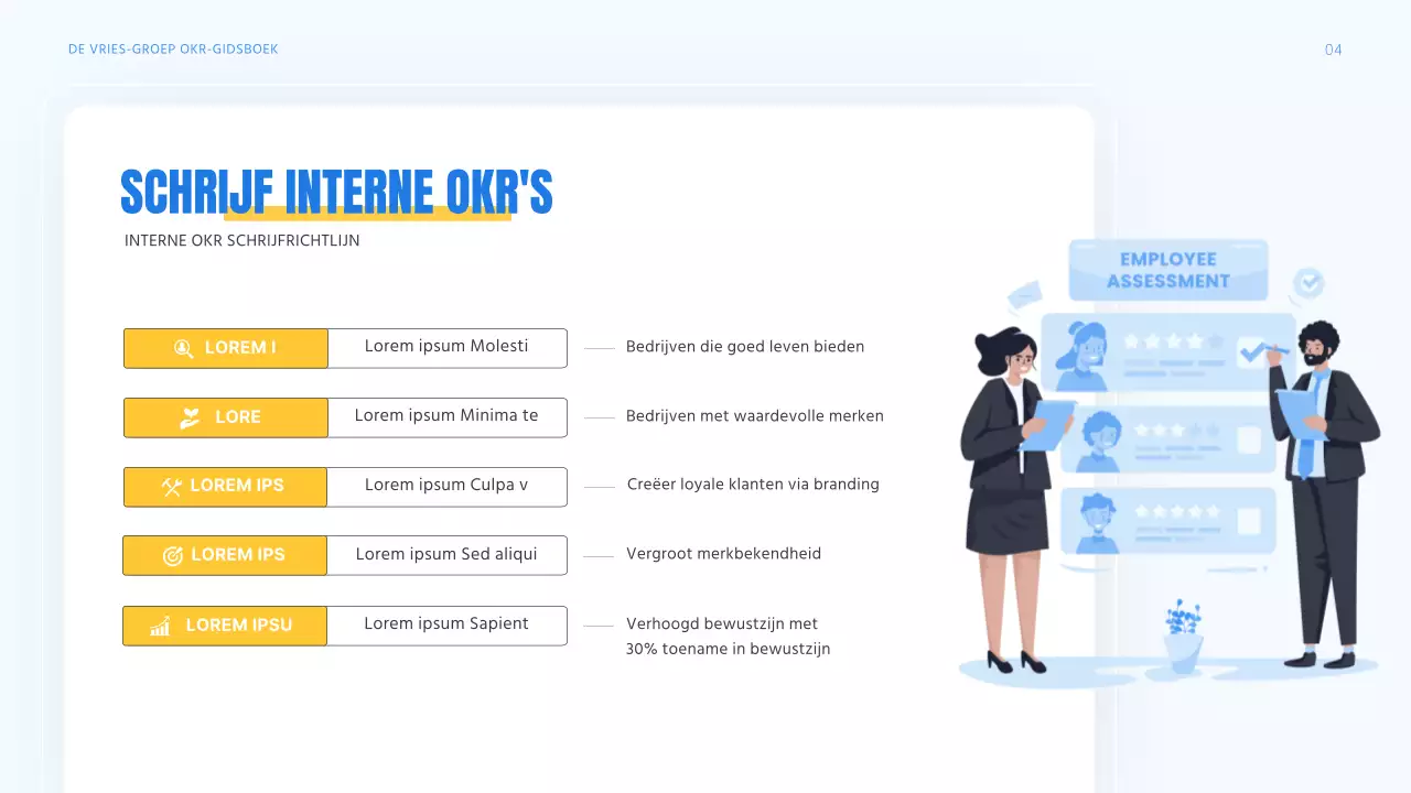 Een moderne OKR-gids in blauw en geel Trainingsmateriaal