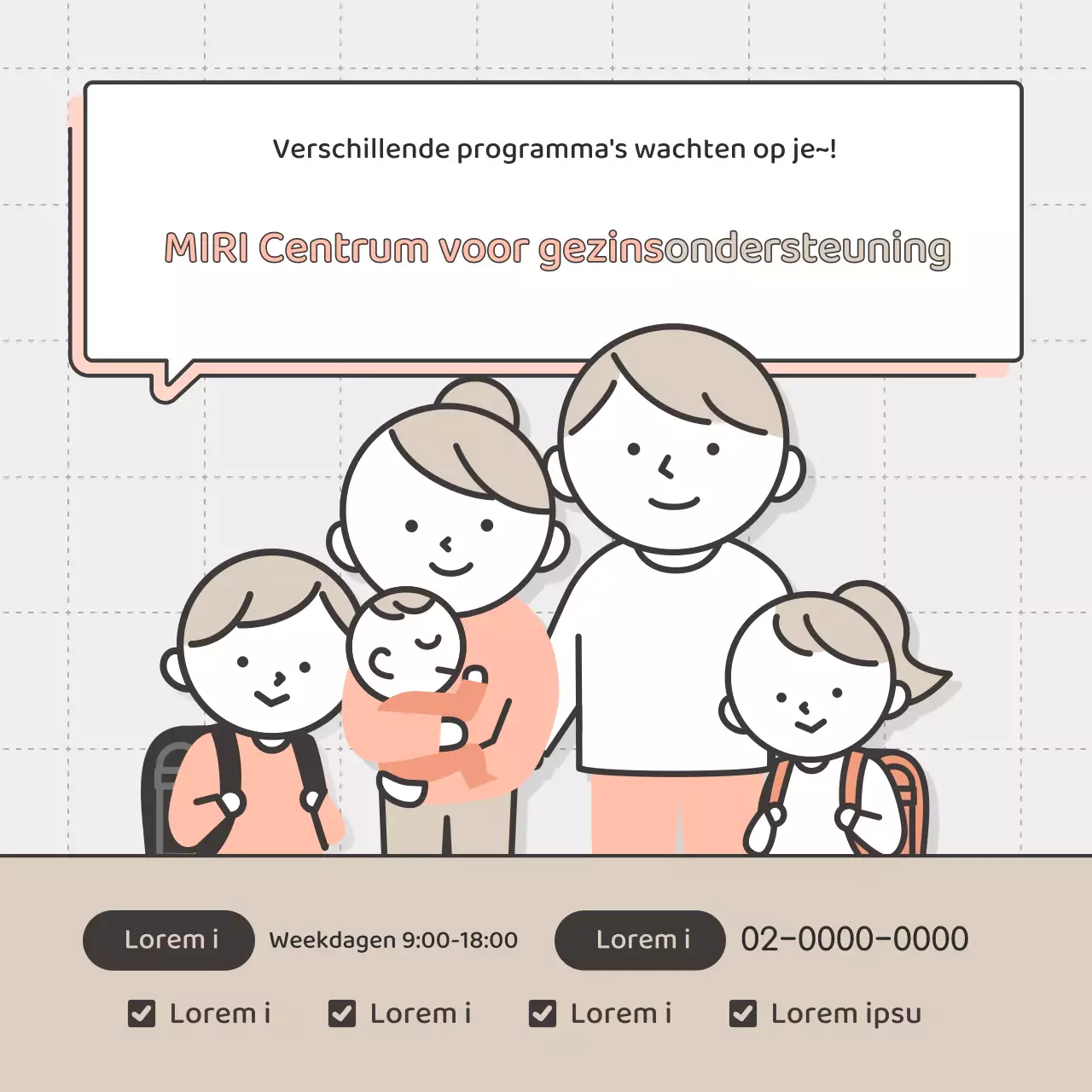 Een eenvoudig roze en beige wervingspraatje voor gezinsbegeleiding