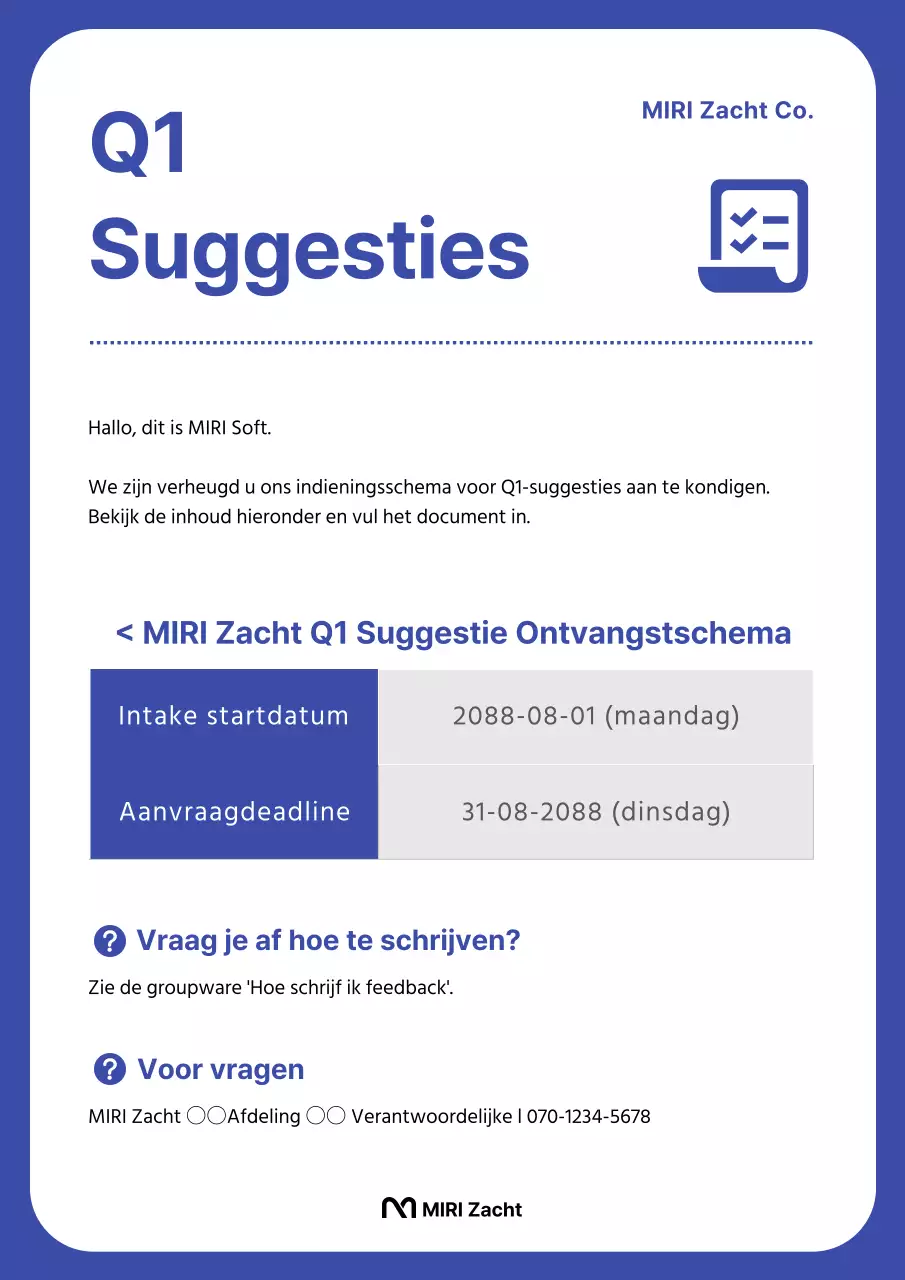 Aankondiging van ons schema voor blauw-witte trendy inzendingen