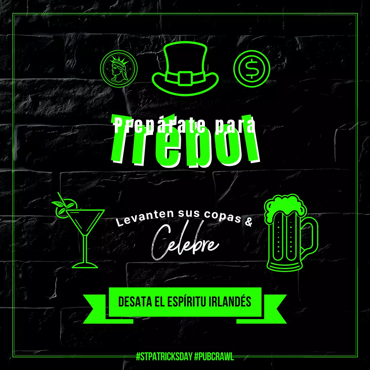 Anuncio luminoso verde neón para la celebración de San Patricio