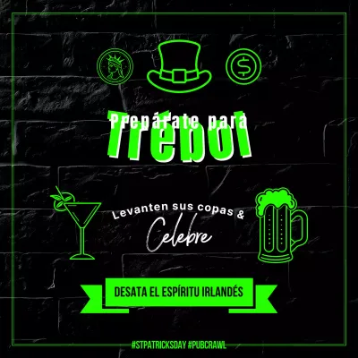 Anuncio luminoso verde neón para la celebración de San Patricio