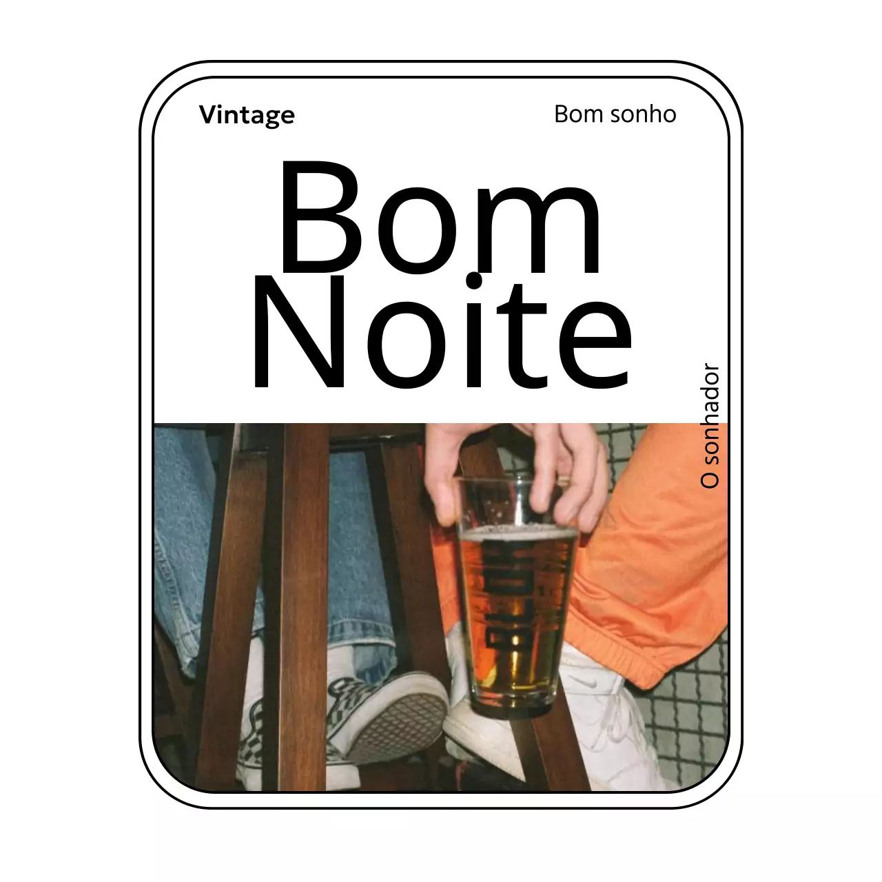 Mercadoria de inspiração vintage com fotografias e tipos de letra serifados em quadrados arredondados
