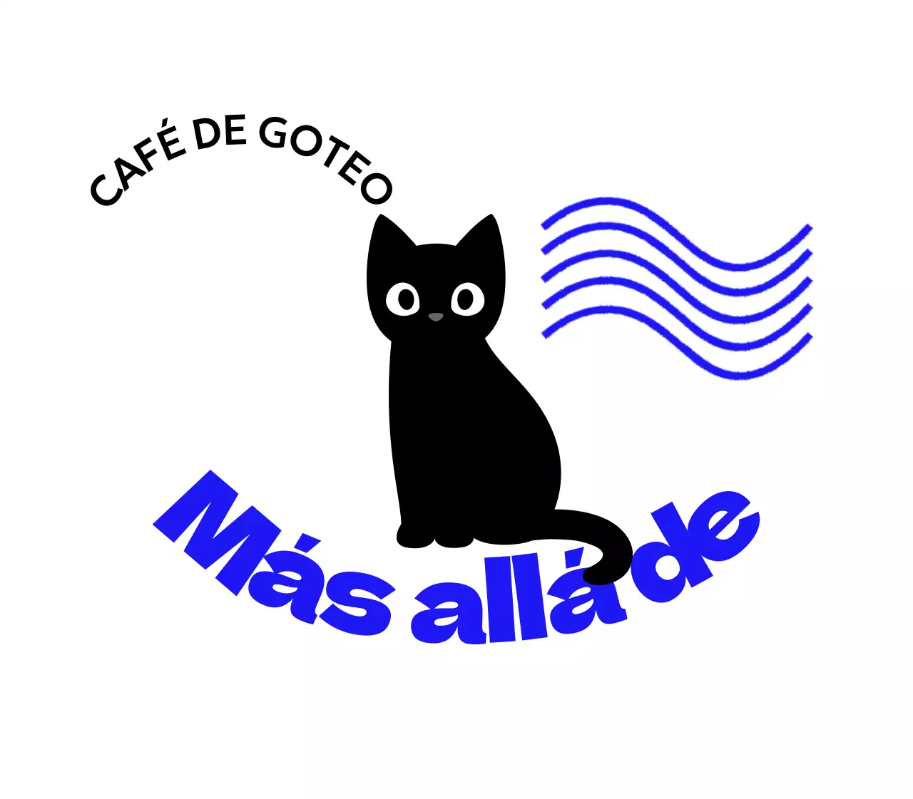 Mercancía de cafetería con simpáticos gatos y texto y ondas azules