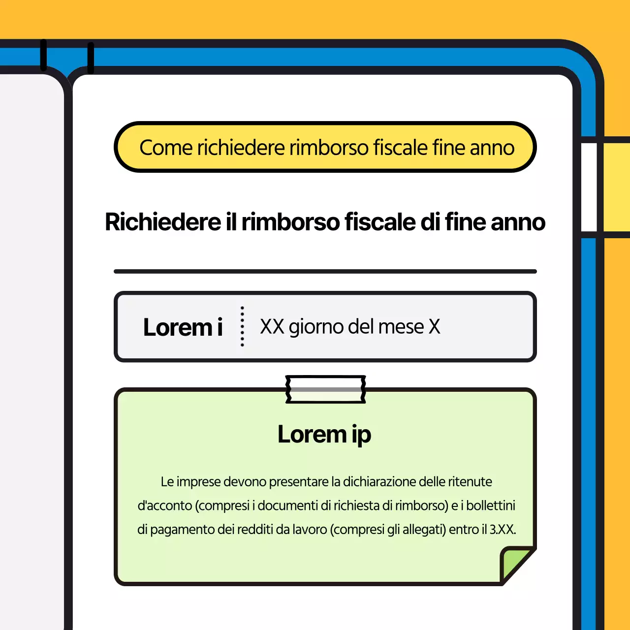Un tenero omino delle tasse blu e giallo e una rapida occhiata alla vostra agenda fiscale.