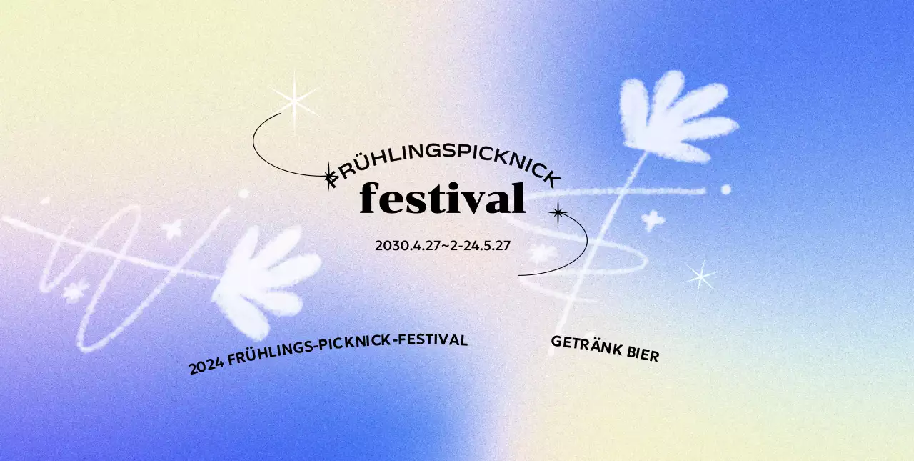 Ein farbenfrohes Konzeptfestival mit einem bunten Farbverlaufshintergrund und handgemalten Blumen und Glitzer
