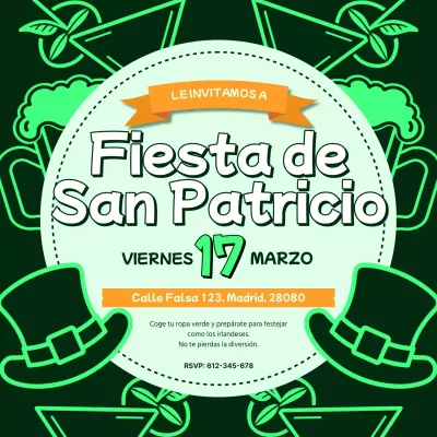 Invitación de moda verde y negra para la fiesta de San Patricio