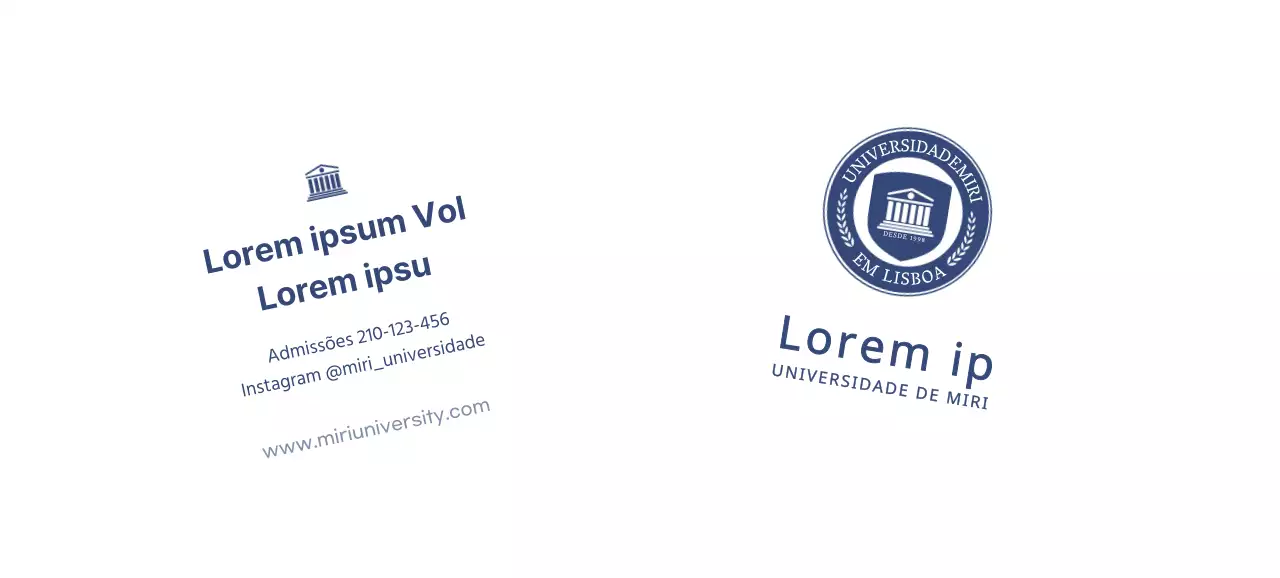 Para uma promoção de orientação de admissão com um logótipo da universidade em azul-marinho.