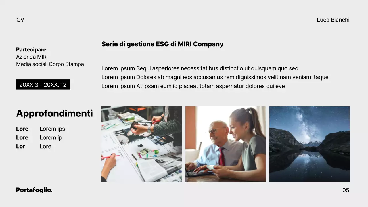 Un portfolio grigio e minimalista per chi cerca lavoro