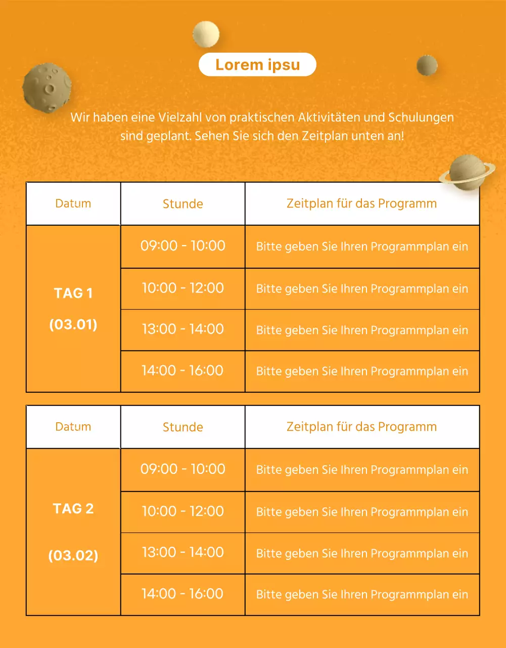 Förderung einer blau-orangefarbenen, von der Science-Fiction inspirierten Berufsmesse