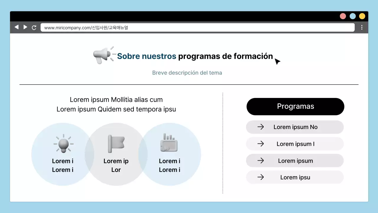 Sencilla formación corporativa de orientación para nuevos empleados en azul claro y negro