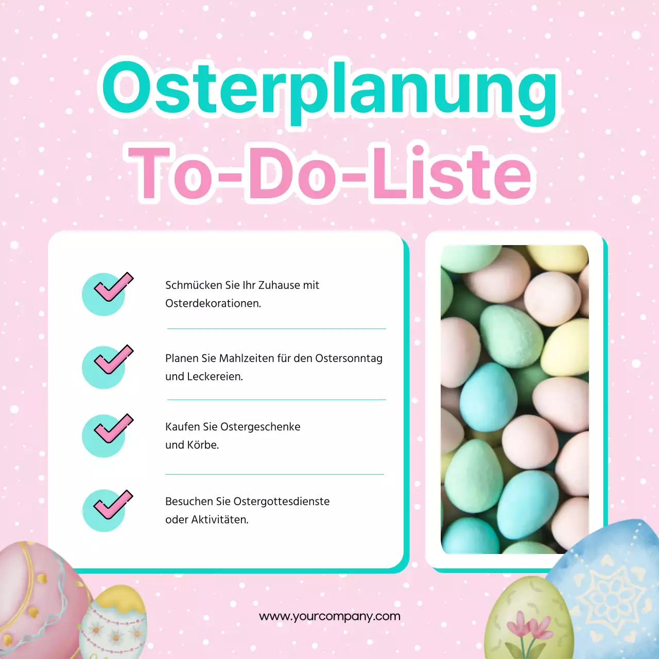 Himmelblauer und rosafarbener Plan für eine einfache Oster-To-do-Liste
