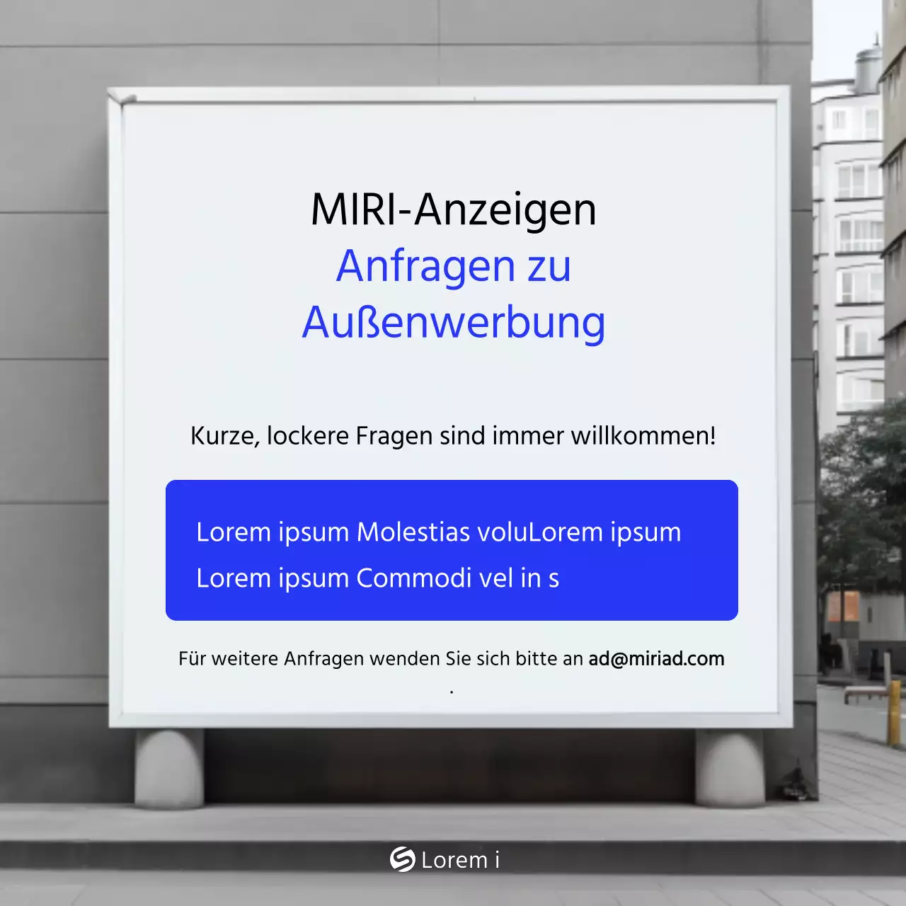 Einfache Außenwerbung in Weiß und Blau fördern