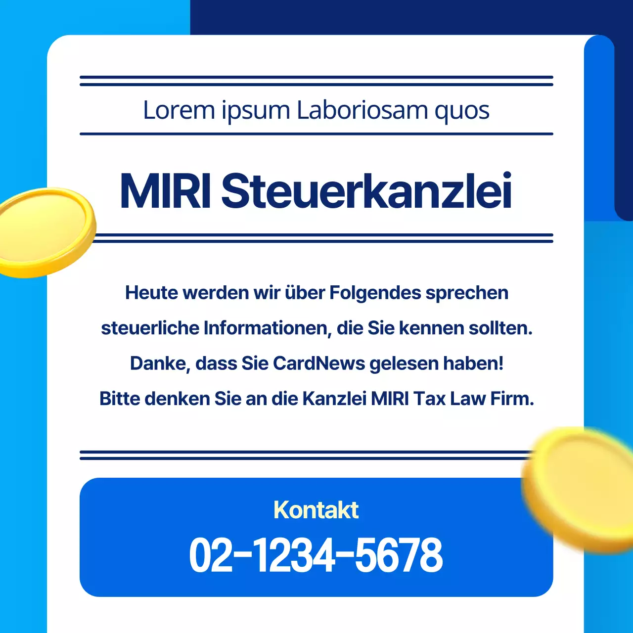 Einfache Steuerplaninformationen in blau und gelb