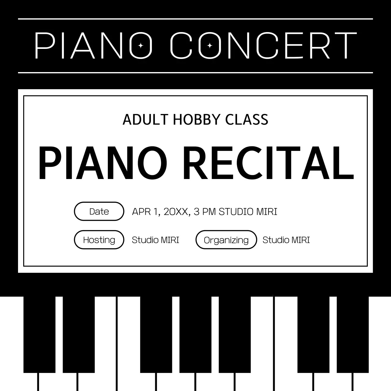 블랙 클래식 피아노 이벤트 소셜 미디어 게시물