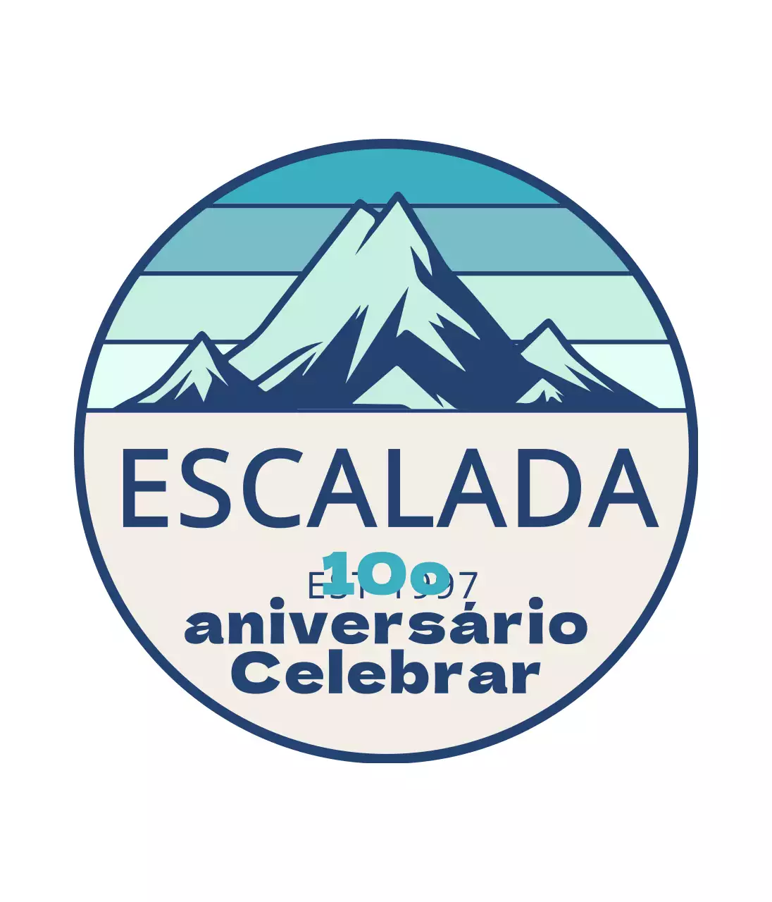 Um conceito simples para um clube de escalada com ilustrações de montanhas e um tipo de letra serifado