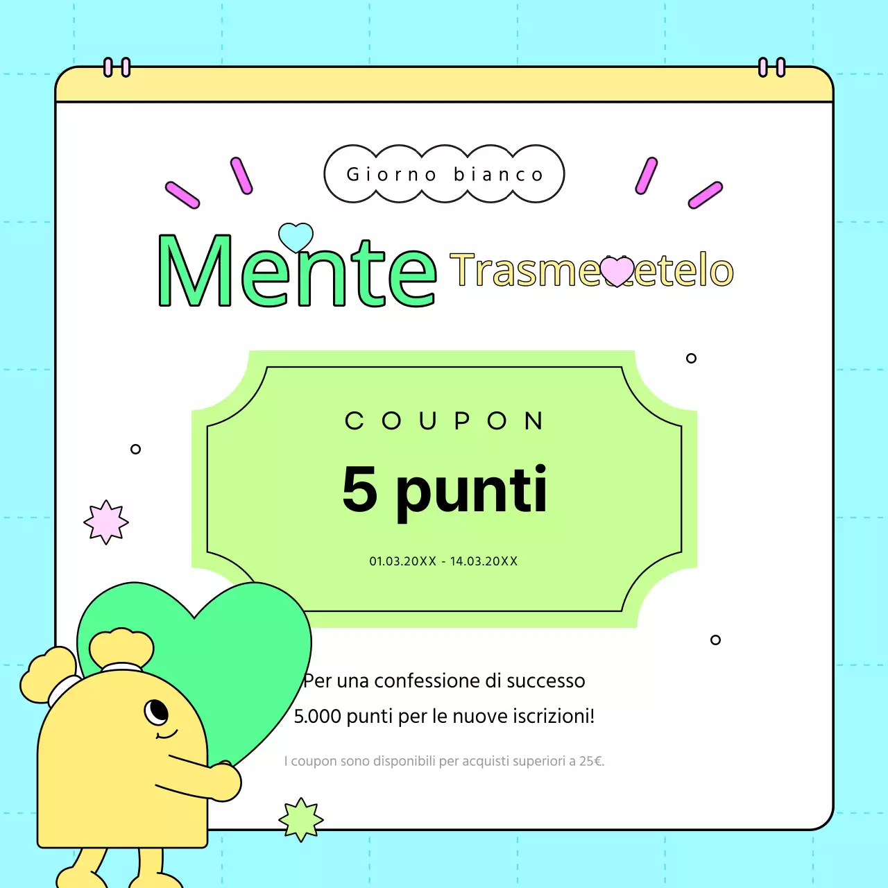 Promuovete un evento kitsch per il White Day con colori fluorescenti e rosa acceso.