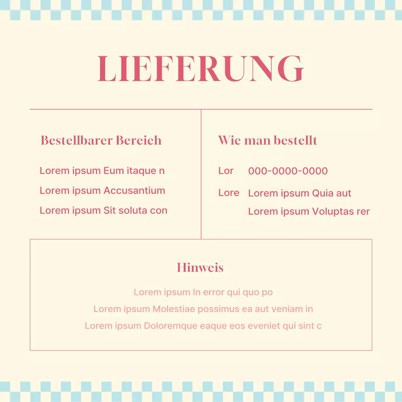 Werbung für ein einfaches Café-Frühlingsmenü in Rosa