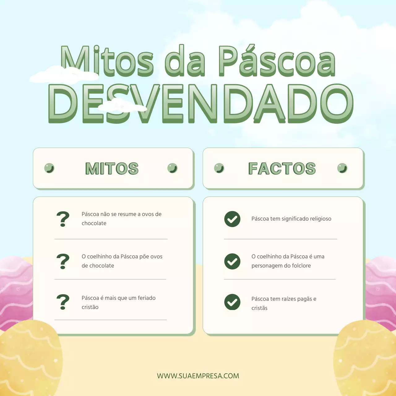 Fantasia azul celeste e verde Mitos e factos da Páscoa Publicidade