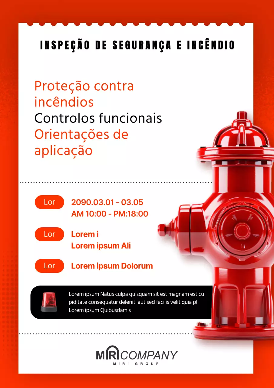 Aviso minimalista de inspeção de incêndios em vermelho e branco