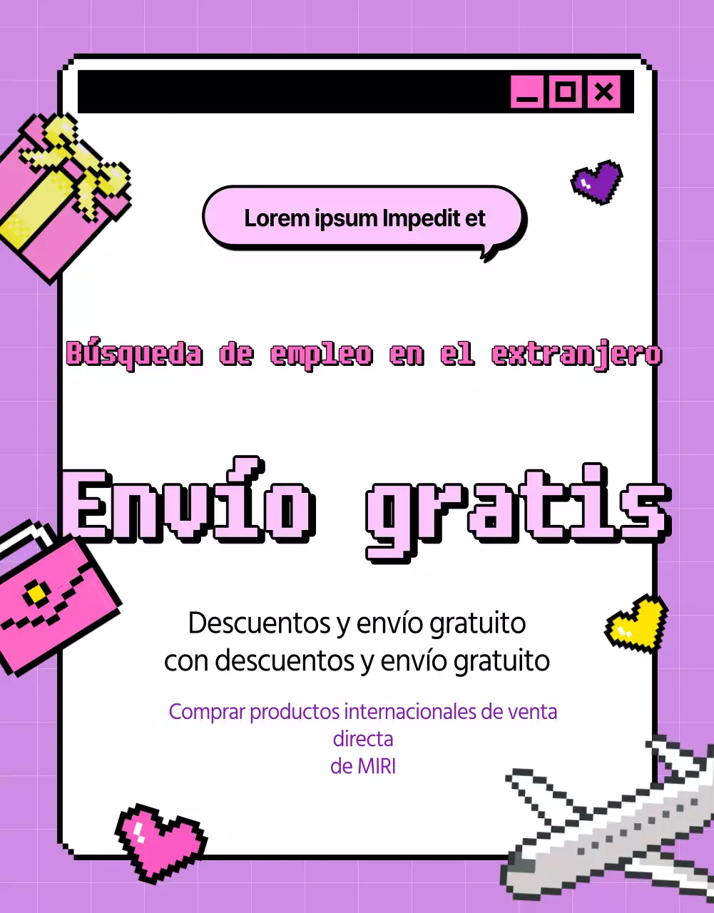 Promoción de empleo en el extranjero en morado y rosa