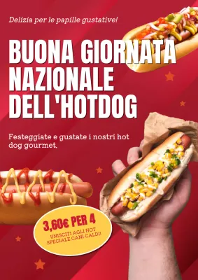 Promuovete gli eventi della Giornata nazionale dell'hot dog con un tocco di rosso e di giallo.