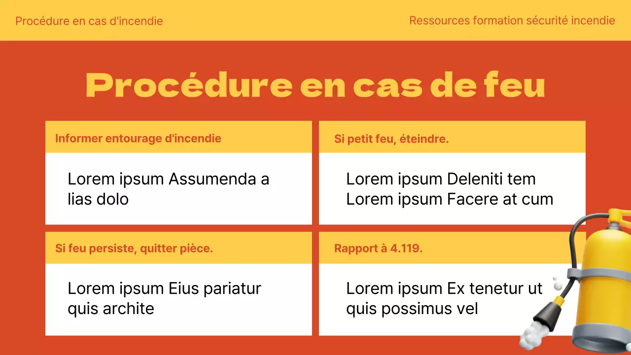 L'orange et le jaune expliquent la formation à la sécurité incendie d'une manière mignonne