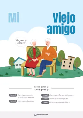 Promoción de la tercera edad pintada a mano en azul claro y blanco