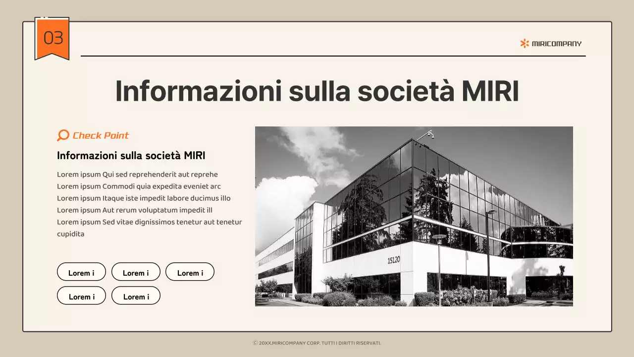 Profilo aziendale semplice e infografico in beige e arancione