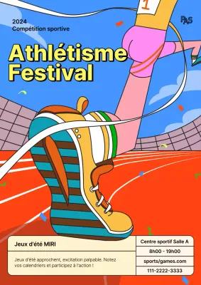 Promouvoir InterHigh, une compétition nationale d'athlétisme pour les lycées pop, avec une illustration orange et bleue d'un coureur.