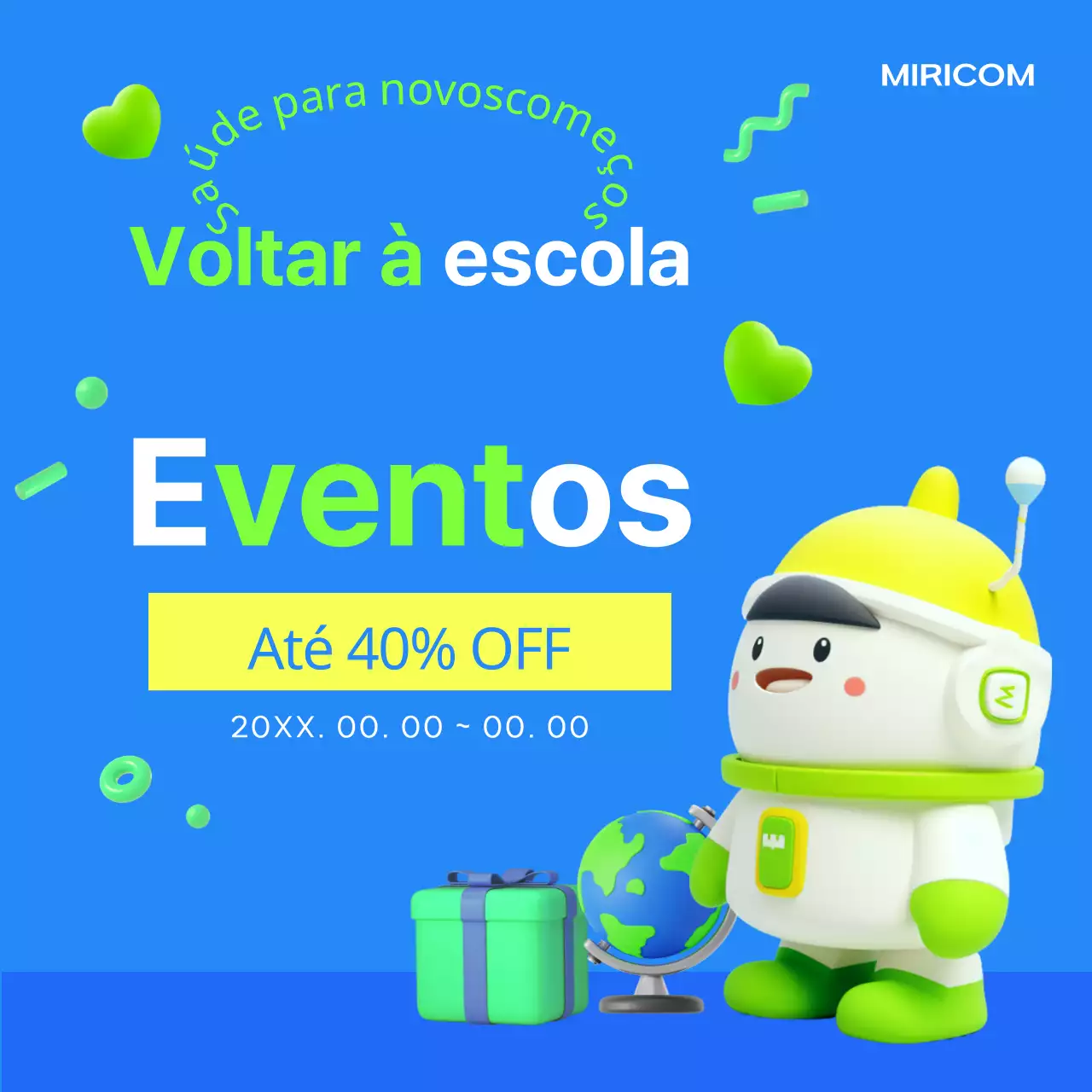 Promova eventos de regresso às aulas com toques de azul e cores fluorescentes
