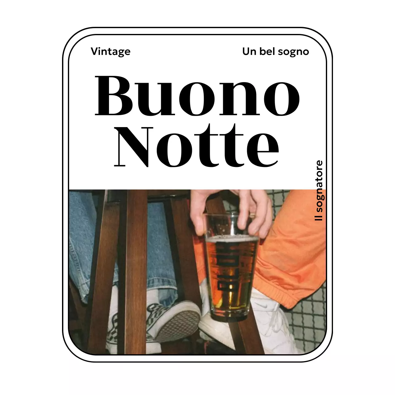 Merchandising d'ispirazione vintage con foto e font serif in quadrati arrotondati