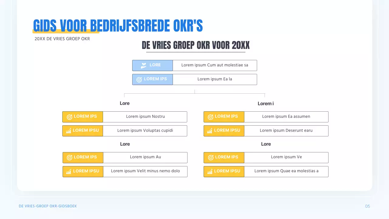 Een moderne OKR-gids in blauw en geel Trainingsmateriaal
