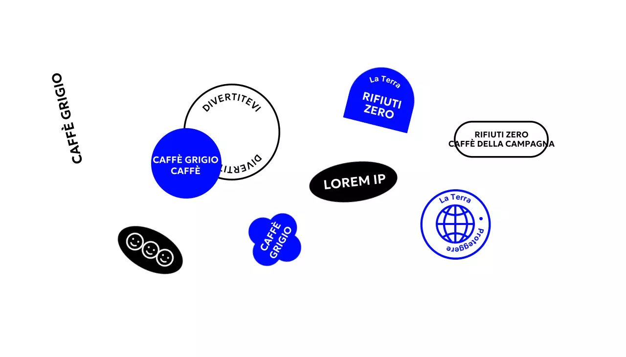 Caffè semplice con forme e testo in blu-nero