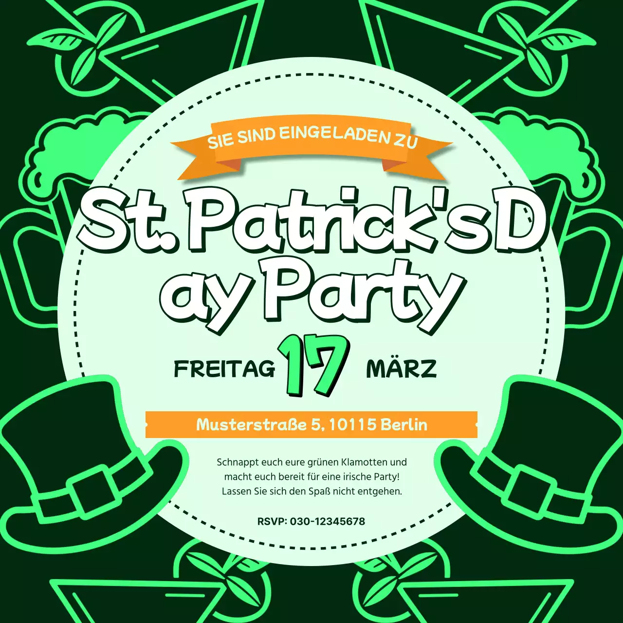 Grün und Schwarz Trendy Saint Patrick's Day Party-Einladung