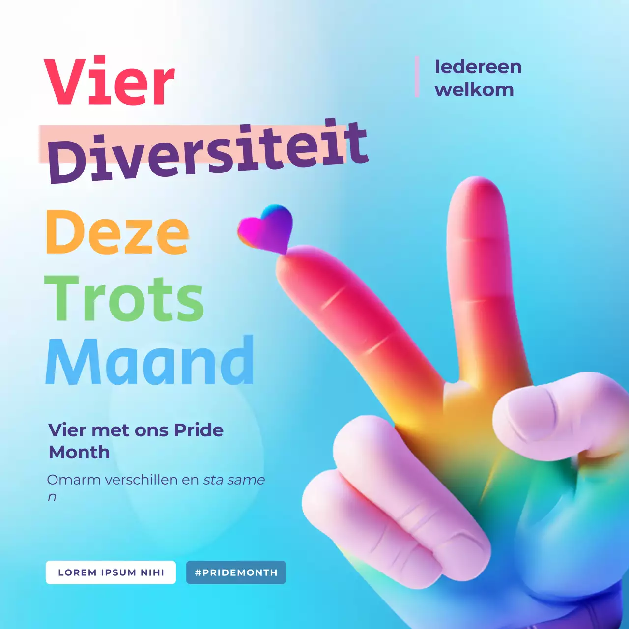 Hemelsblauw en Regenboog Trendy Diversity Pride Month Advertentie