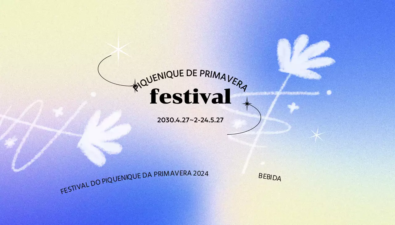 Um conceito de festival colorido com um fundo gradiente colorido e flores e purpurinas pintadas à mão