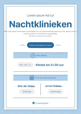 Eenvoudige blauwe en lichtblauwe ziekenhuisinformatie na sluitingstijd