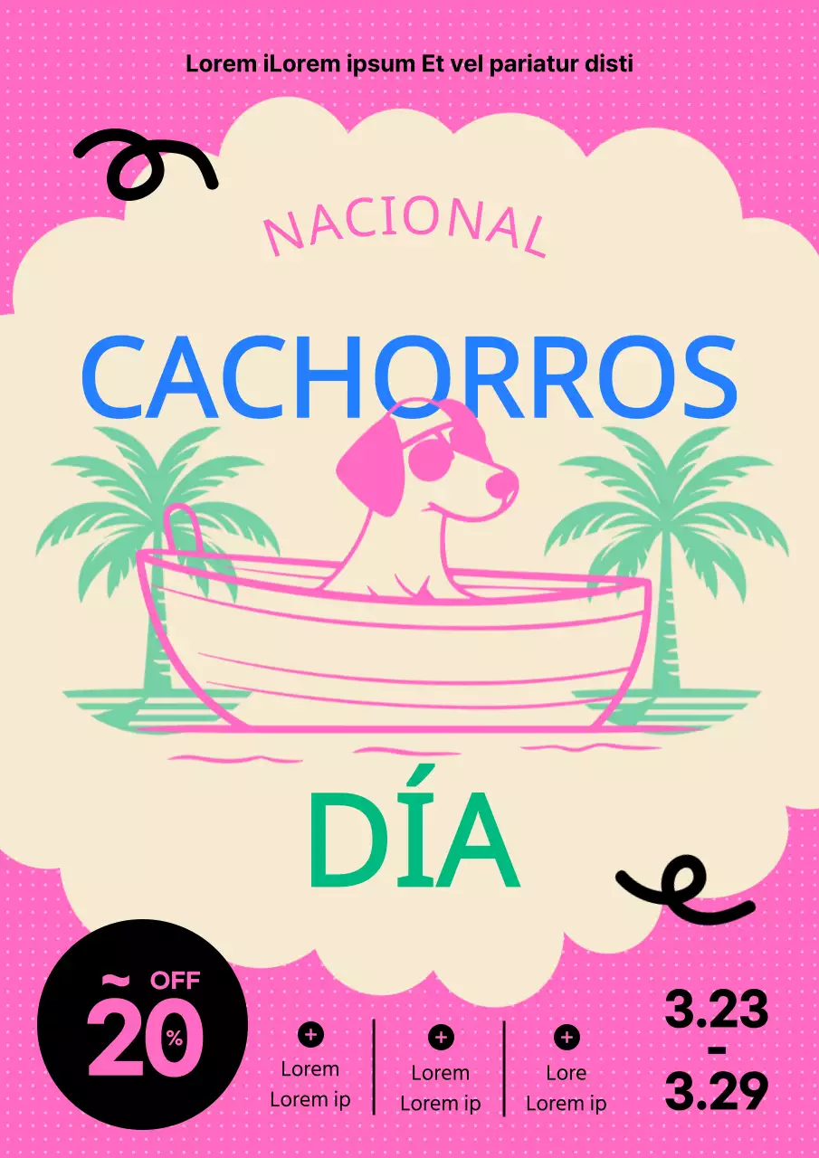Promociona una venta kitsch del Día Internacional del Cachorro en rosa y beige