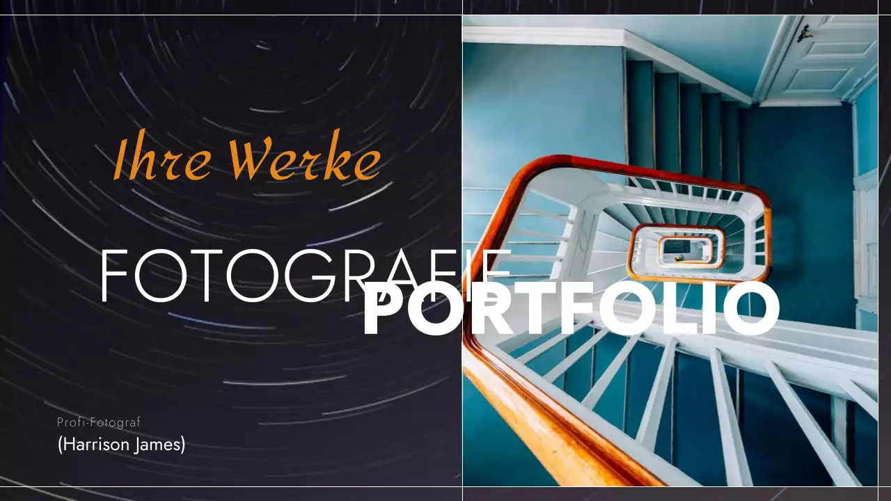 Schwarz-orangefarbenes modernes Fotografie-Portfolio