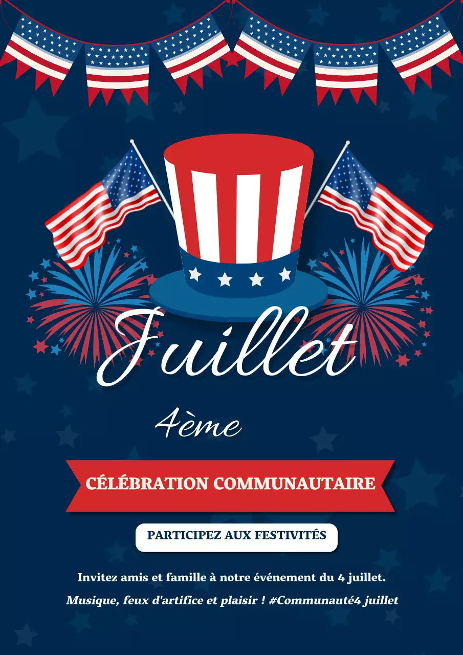Publicité pour la célébration classique du 4 juillet en bleu et rouge