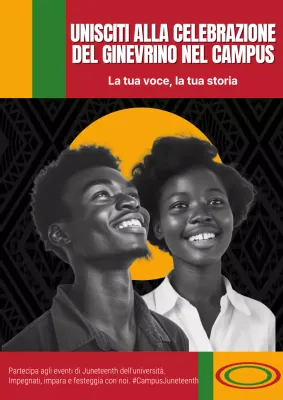 Pubblicità dell'evento Juneteenth del campus di tendenza nera e gialla
