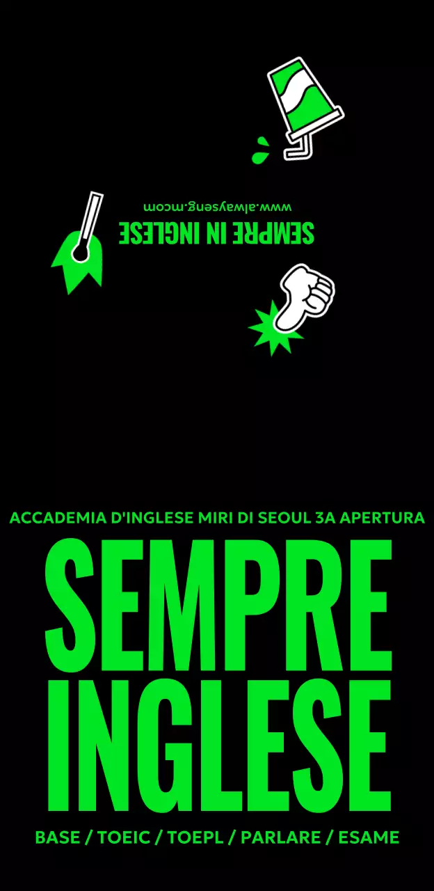 Design con titoli grandi e colori contrastanti.