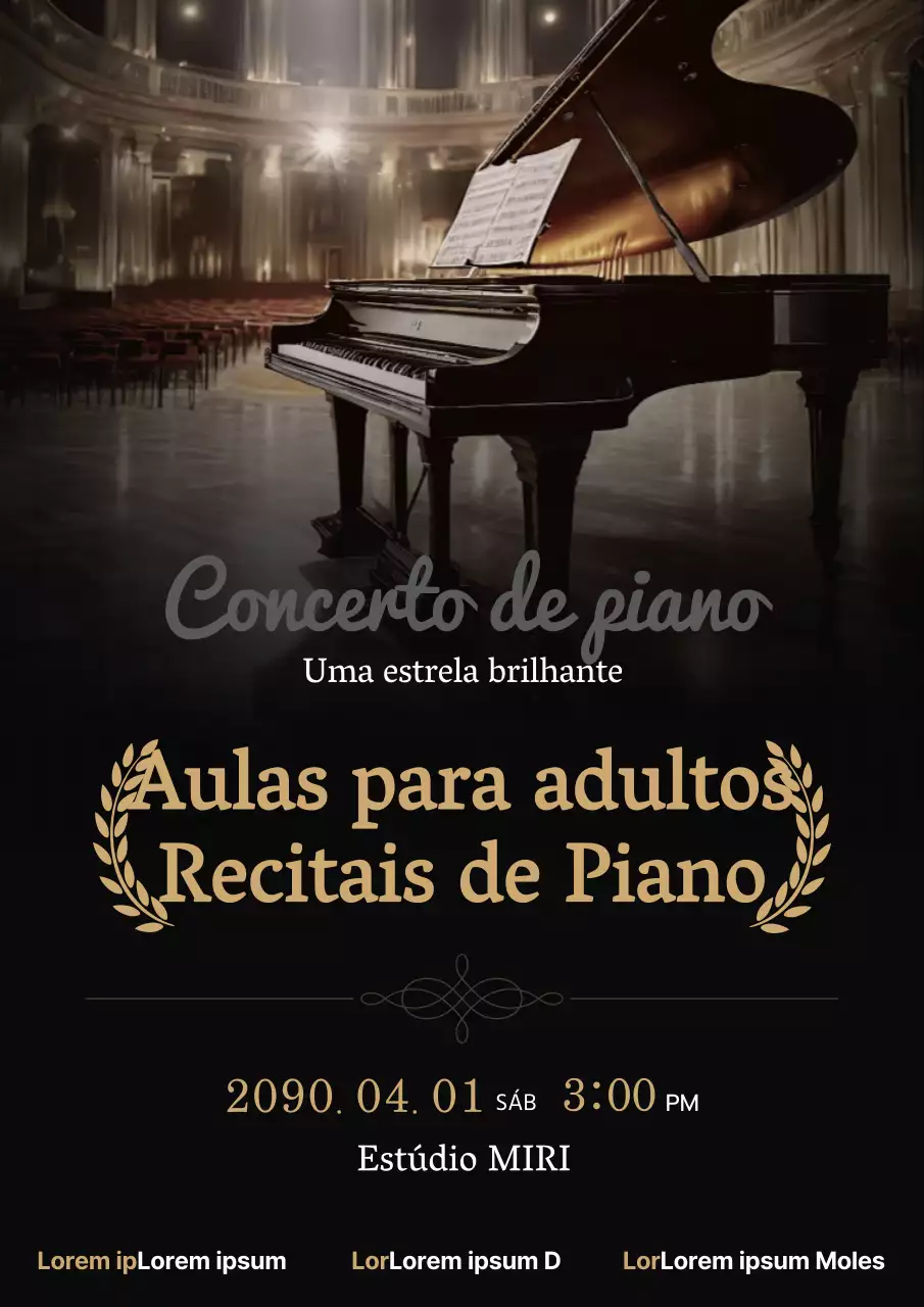 Um convite luxuoso para um recital de piano em preto