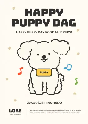 Promoot een schattige hondendag in ivoor en zwart