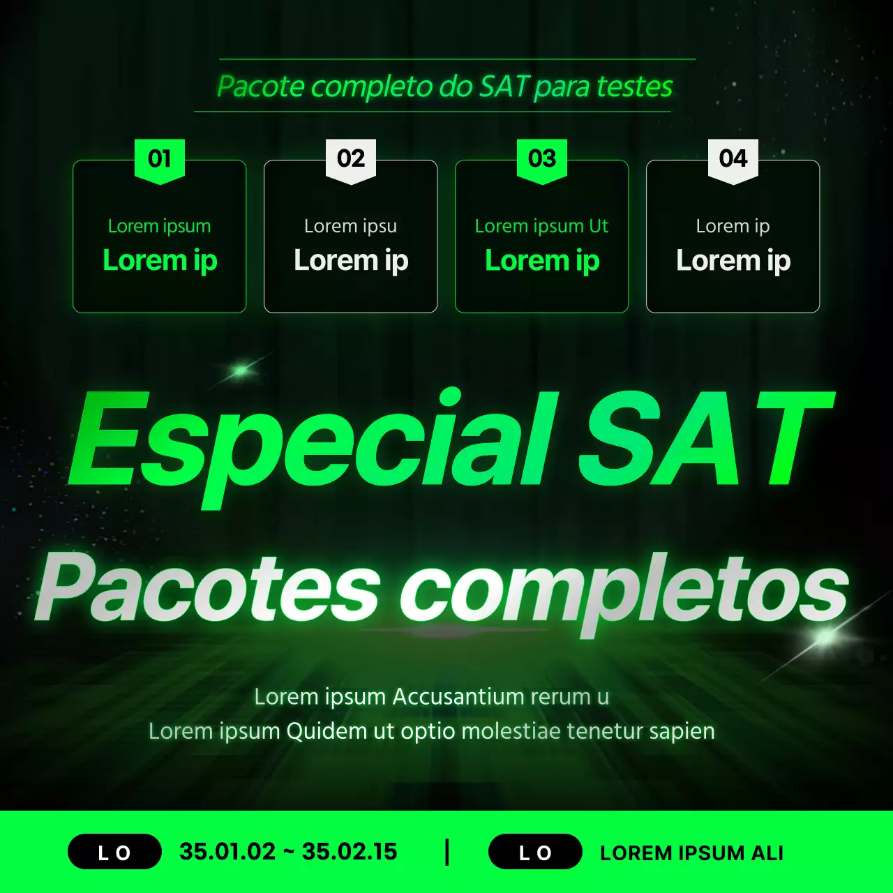 Promoção cibernética, a cores néon, de uma escola preparatória para o SAT do ensino secundário