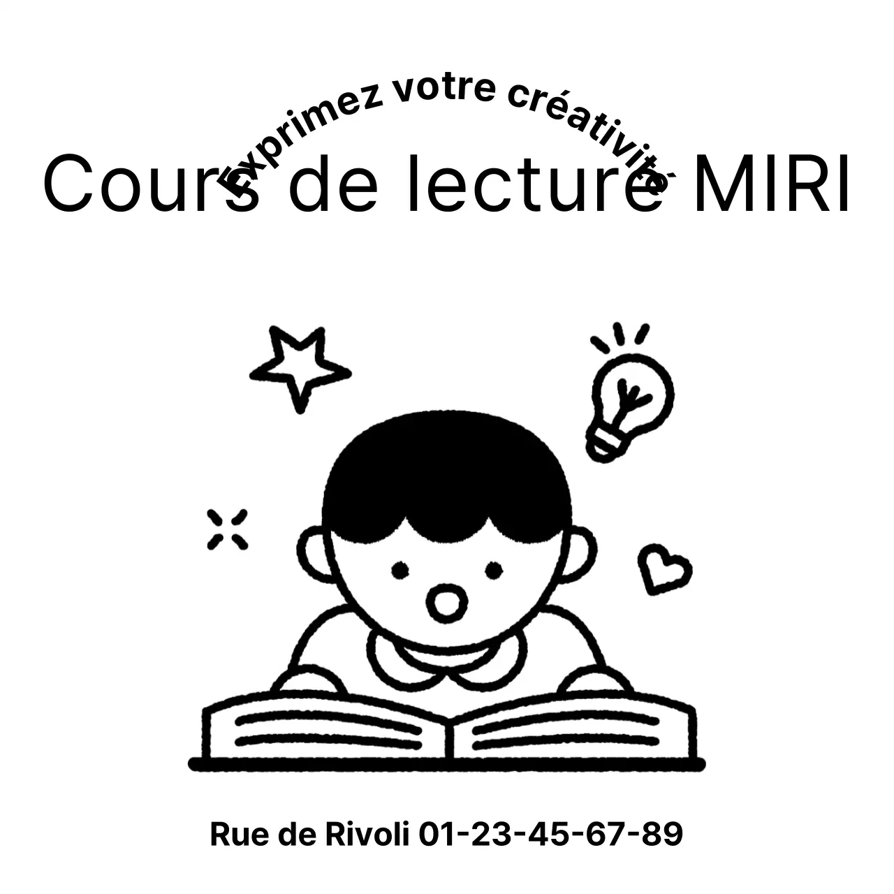 Conception promotionnelle d'une école avec illustration d'un enfant lisant un livre