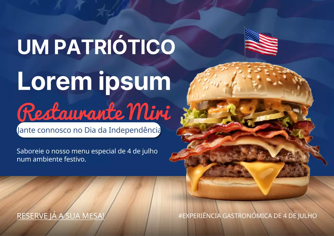Promover um restaurante clássico azul e branco no Dia da Independência