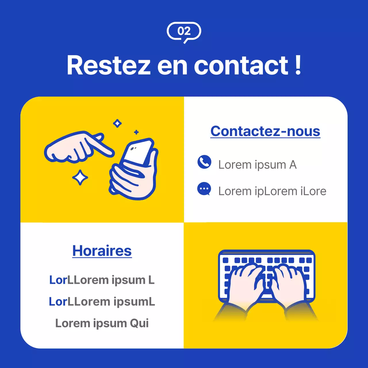 Un guide simple, jaune et bleu marine, sur l'utilisation du service d'assistance