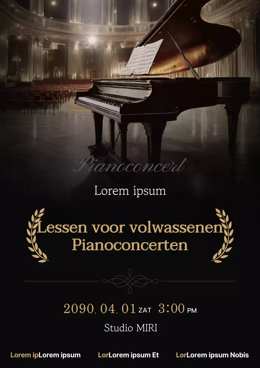 Een luxe uitnodiging voor een pianorecital in zwart